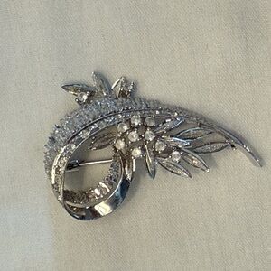 Elegant Vintage Silver Brooch with Crystal Accents